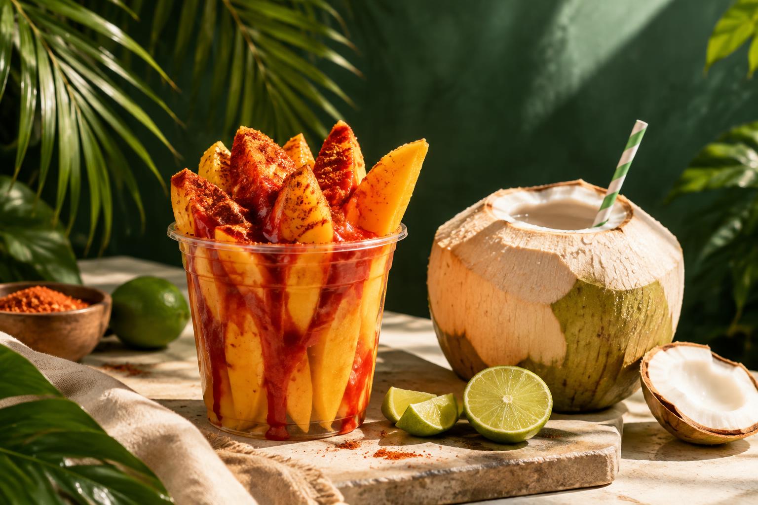Mango with chamoy and fresh coconut